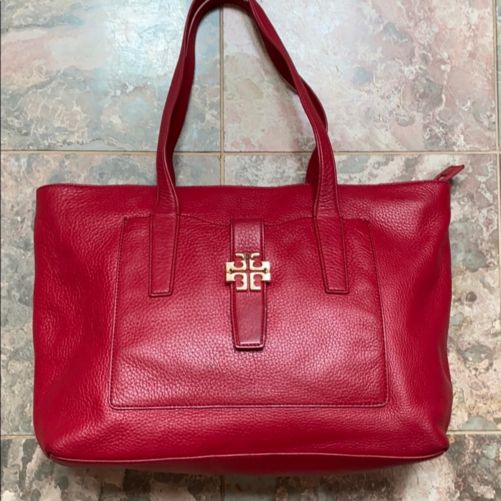 Tory Burch red leather tote bag